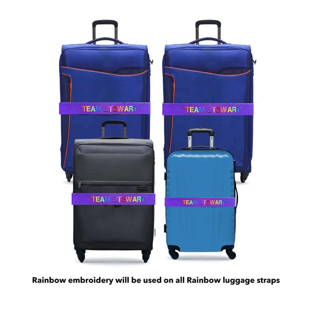 personalised rainbow embroidered luggage straps