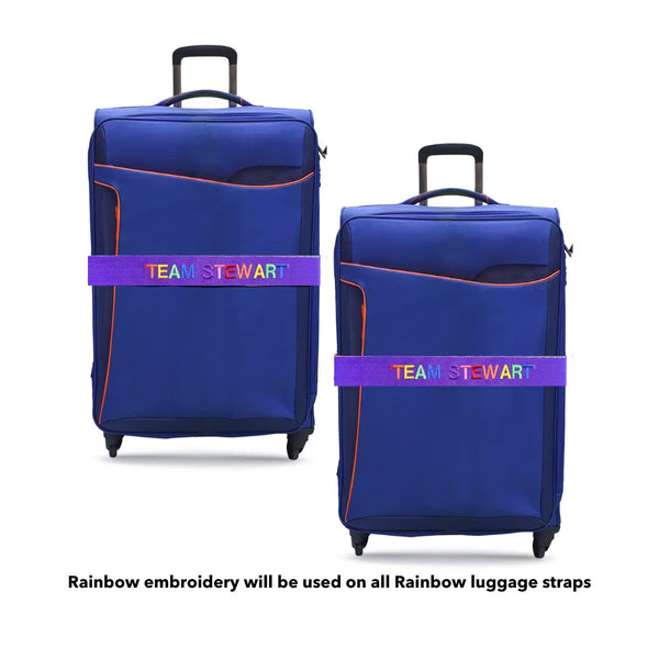 personalised rainbow embroidered luggage straps