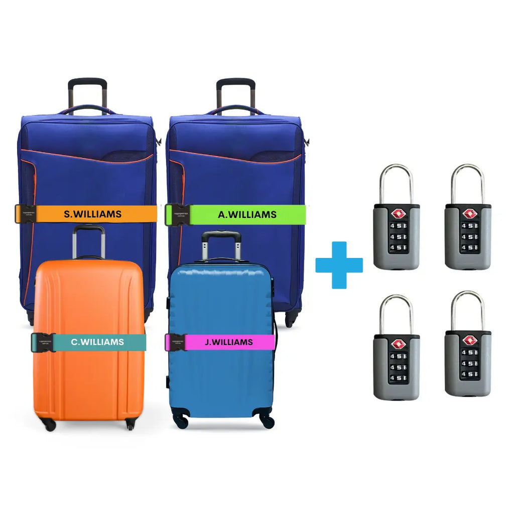 personalised family luggage strap and TSA padlocks